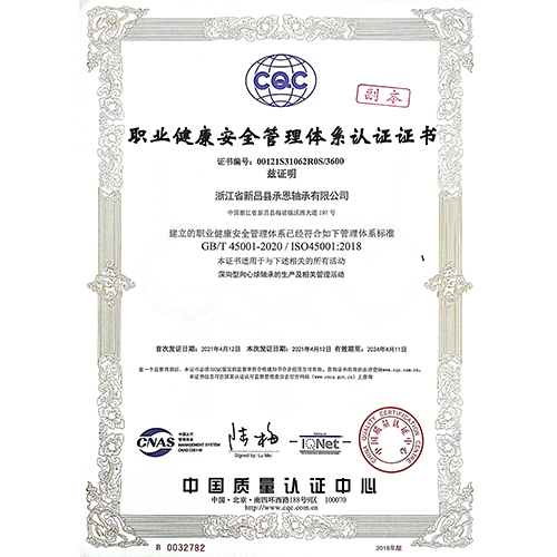 职业健康管理体系认证证书中文